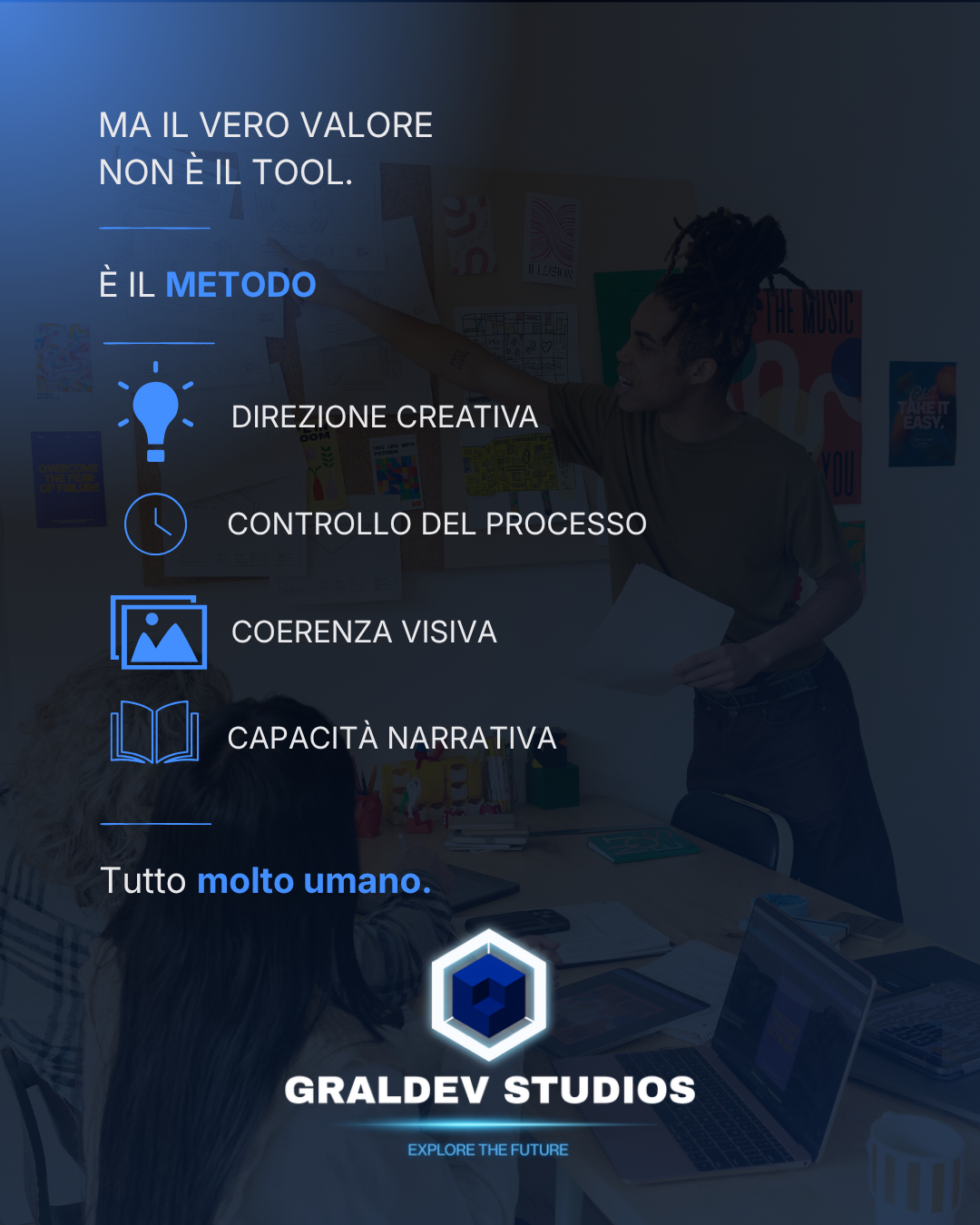 Metodo di produzione composto da direzione creativa, controllo, coerenza e narrazione